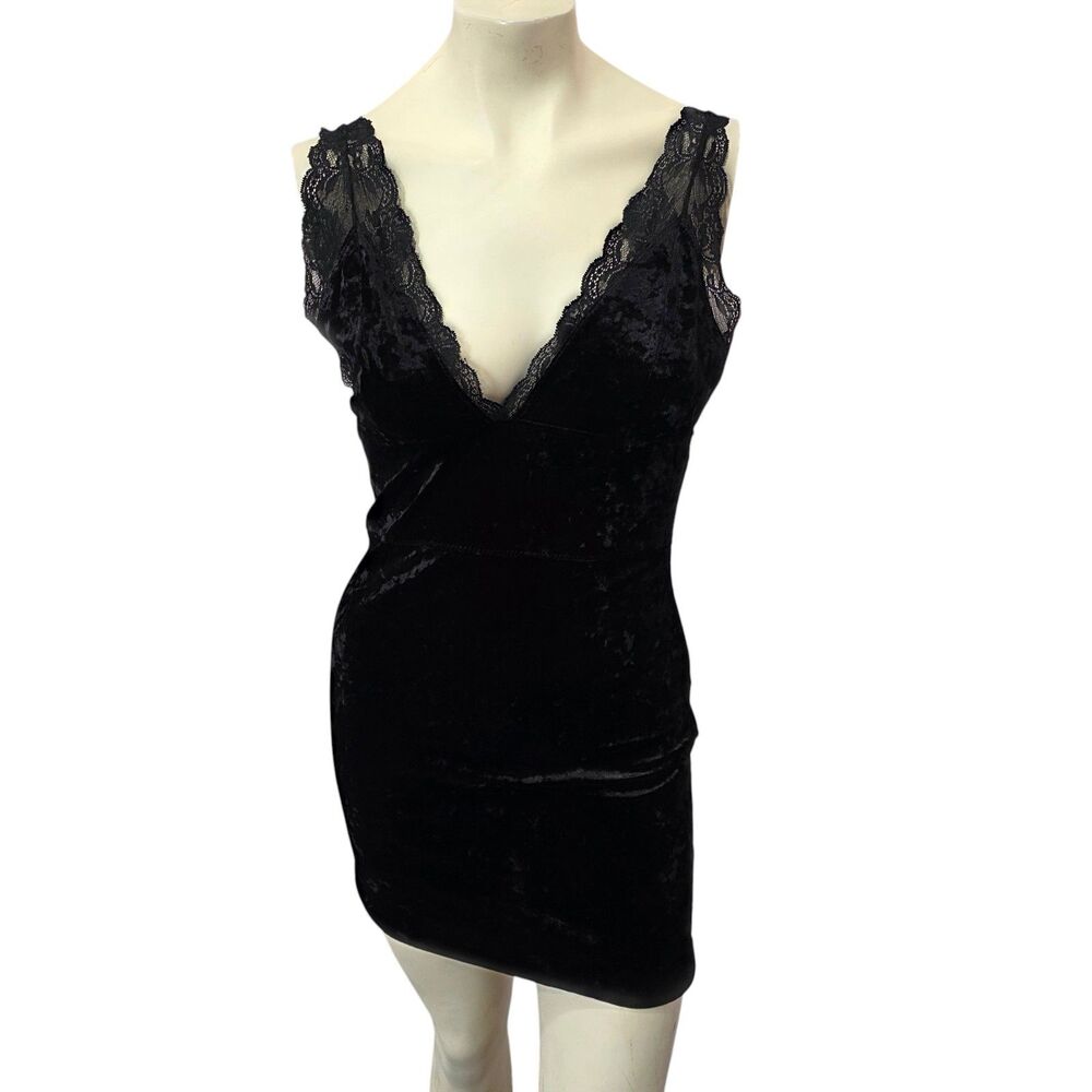 Free‎ People Intimately Black Velvet Lace Slip Bodycon Mini Dress Womens XS Sexy